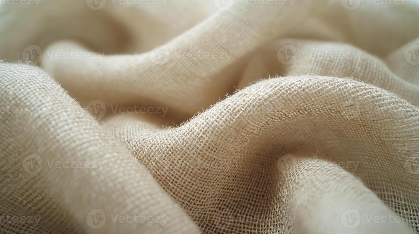 ai gegenereerd gedetailleerd detailopname van beige linnen kleding stof met natuurlijk, biologisch structuur en zacht golvend vouwen, markeren de materiaal weven. foto