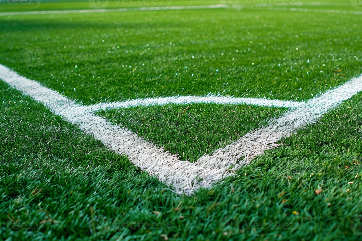 ai gegenereerd een voetbal veld- met een wit lijn markering de hoek van de veld. foto