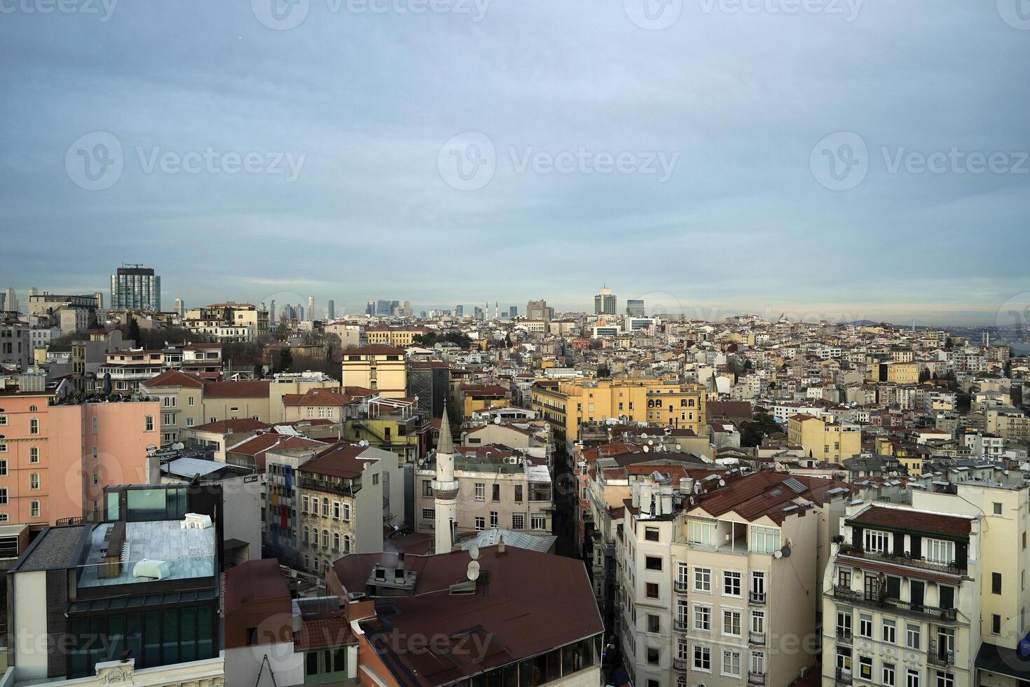 Istanbul antenne stadsgezicht Bij zonsondergang van gala gouden toeter beyoglu foto