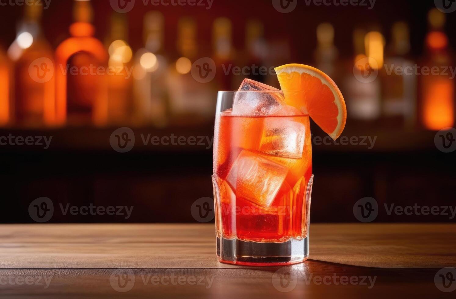 ai gegenereerd aperol spritz alcoholisch cocktail, zacht drinken met ijs, zomer cocktail met oranje, bar balie, Internationale barmannen dag foto