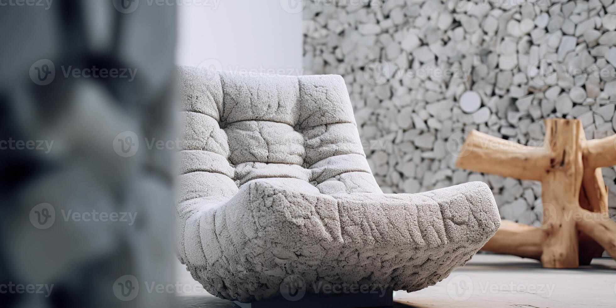 ai gegenereerd ai gegenereerd. ai generatief. steen rots structuur textiel modern minimaal fauteuil stoel interieur binnen- decoratie ontwerp. grafisch kunst foto