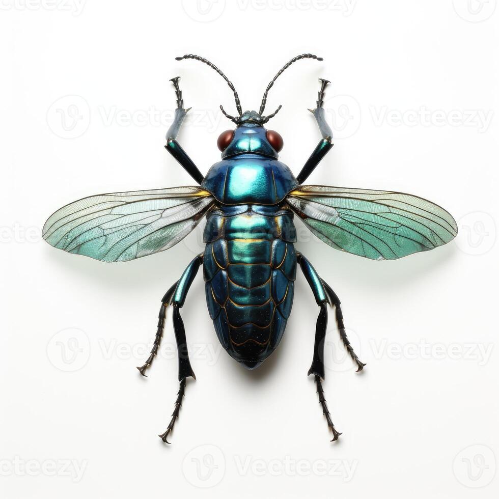 ai gegenereerd een beeld presentatie van een insect, levendig in tegenstelling met een wit achtergrond, ai gegenereerd foto