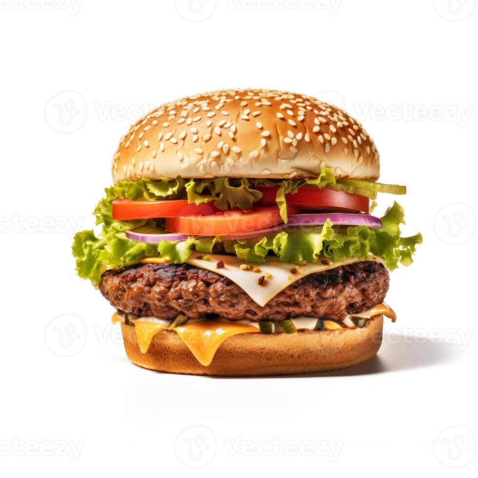 ai gegenereerd Hamburger geïsoleerd Aan een wit achtergrond ai gegenereerd foto