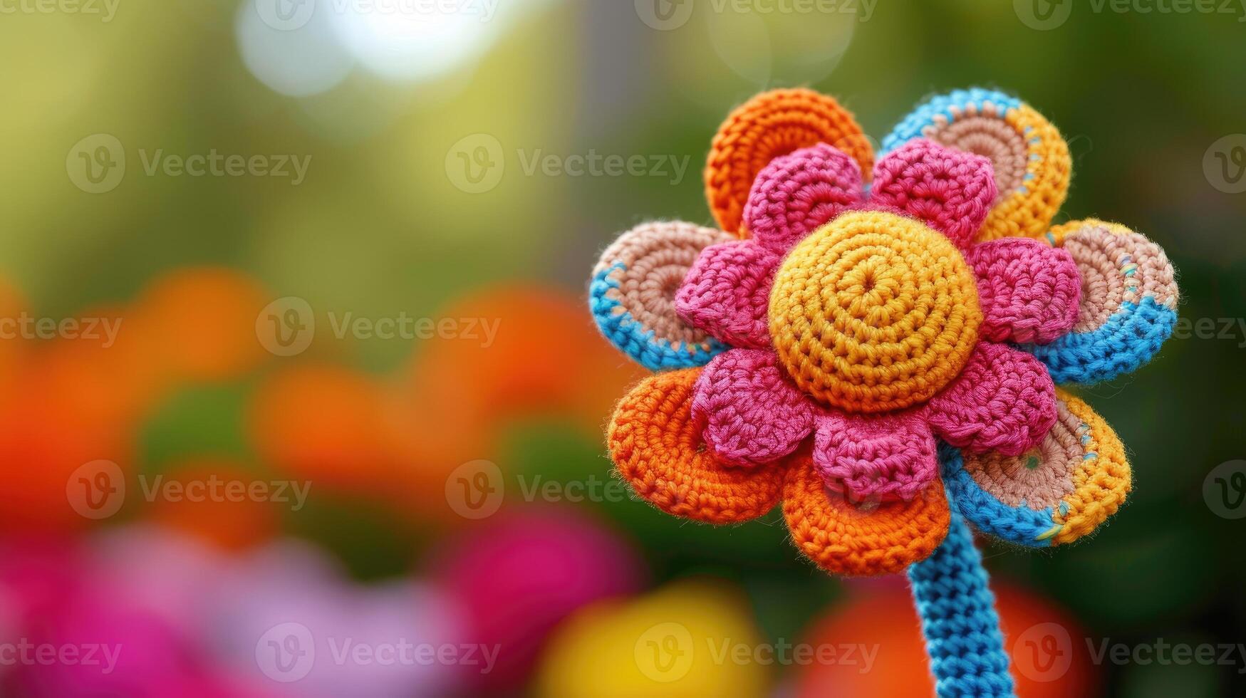 ai gegenereerd gehaakt bloem speelgoed- levendig achtergrond, handgemaakt en schattig, ai gegenereerd foto