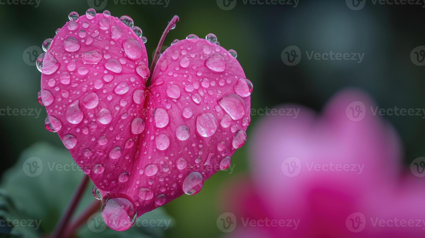 ai gegenereerd zie een lief roze hartvormig bloem versierd met delicaat regendruppels, een van de natuur romantisch tableau. ai gegenereerd. foto