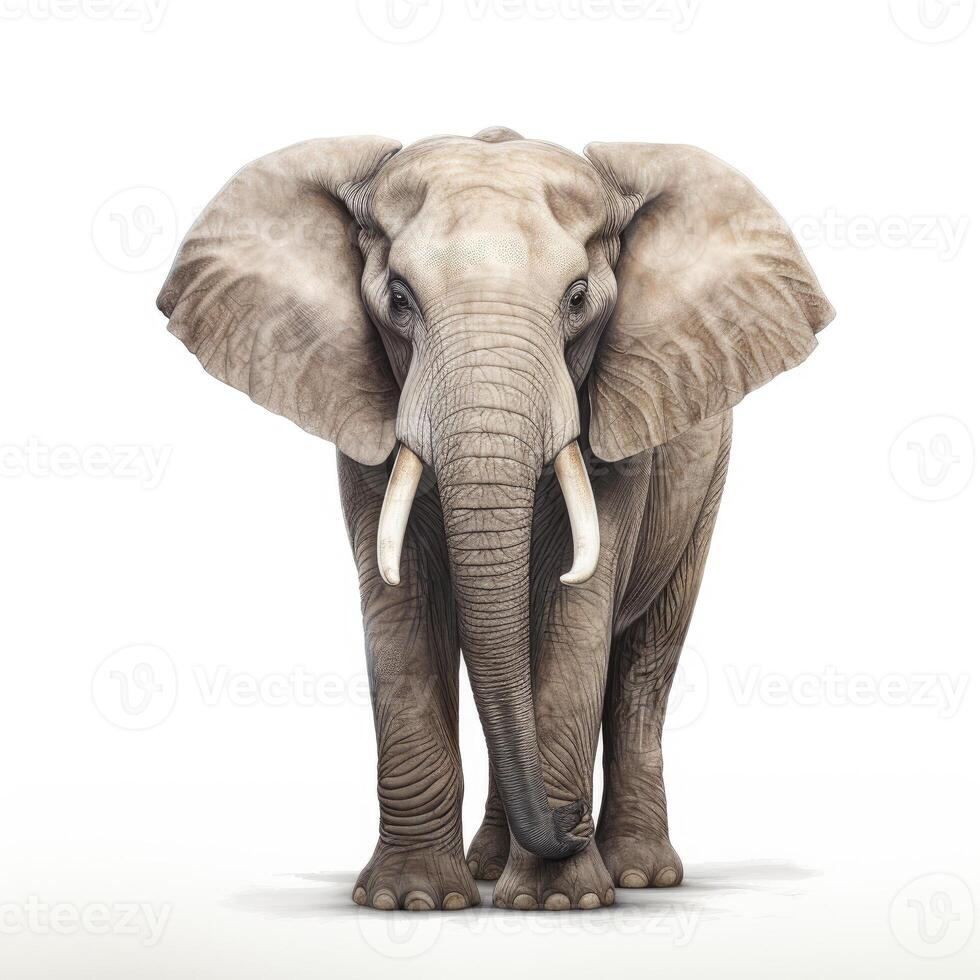 ai gegenereerd een gedetailleerd beeld van een olifant, reeks in scherp Verlichting door een wit achtergrond, ai gegenereerd foto