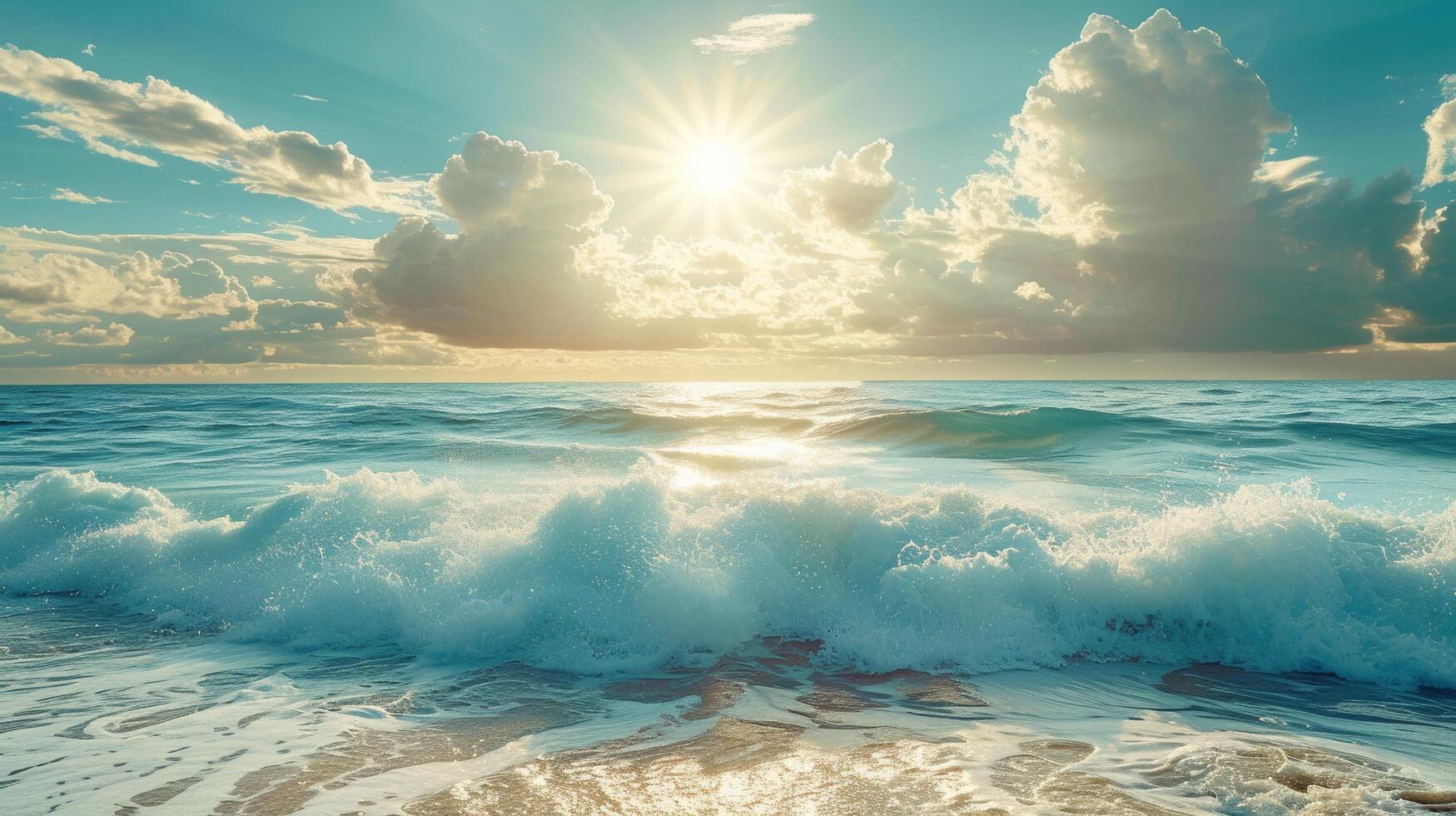ai gegenereerd zonovergoten oceaan golven foto
