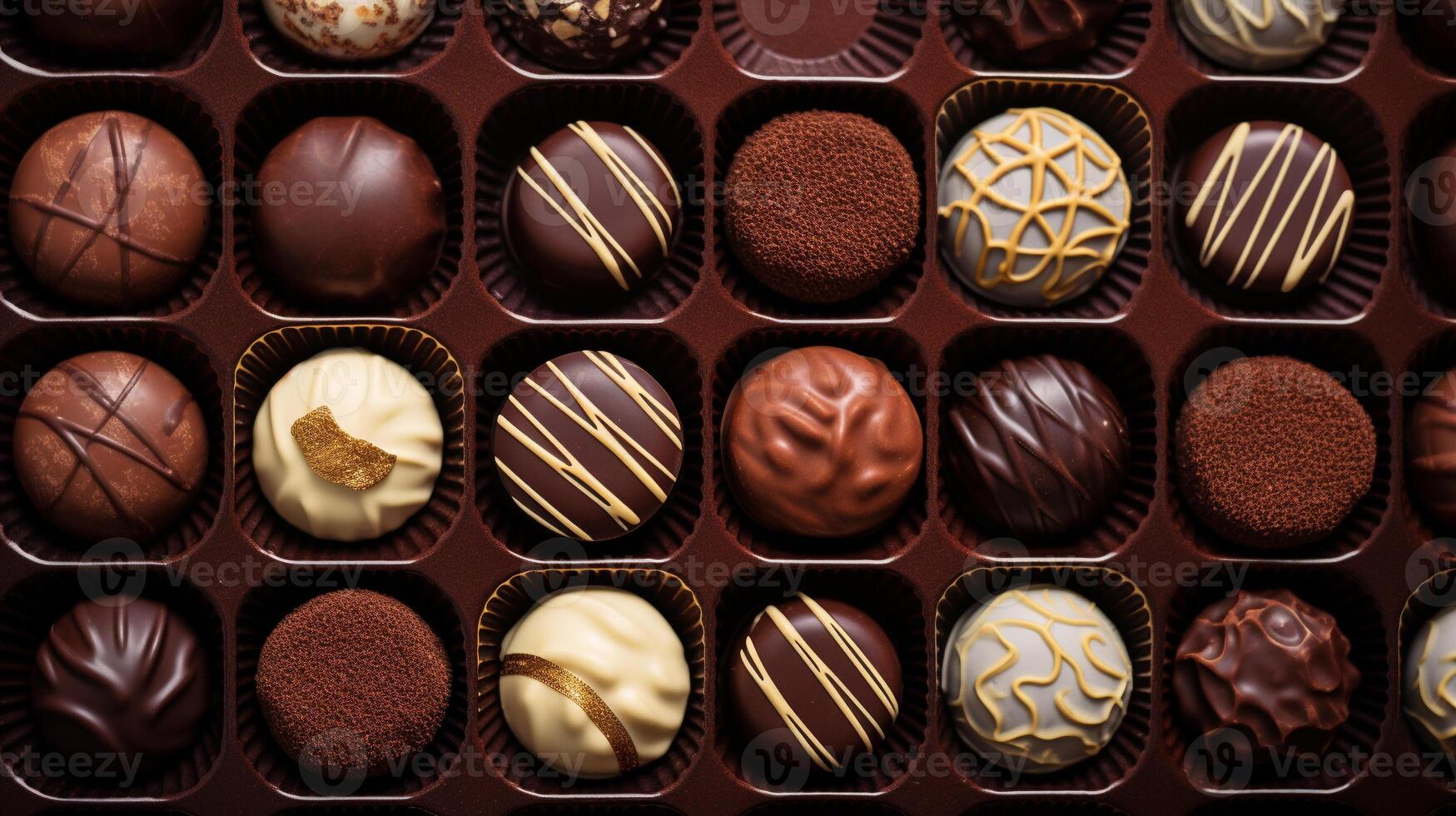 ai gegenereerd chocolaatjes in doos met verschillend stijl foto