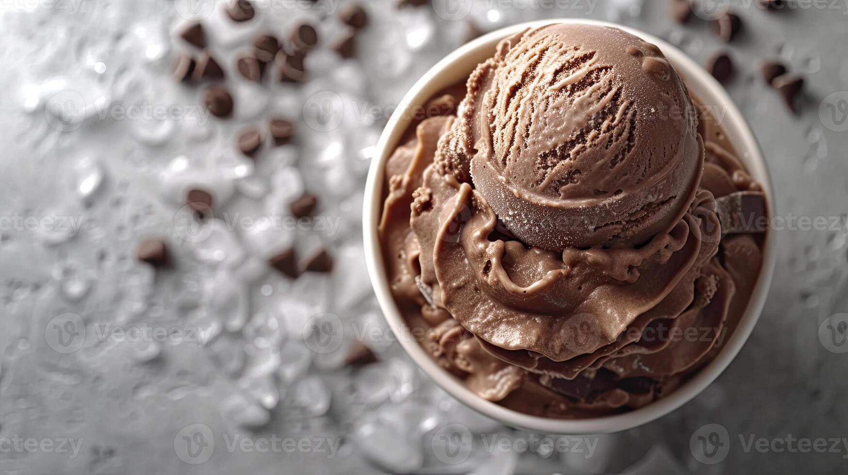 ai gegenereerd heerlijk chocola ijs room met ijs kubussen en Choco chips, zoet toetje achtergrond. foto