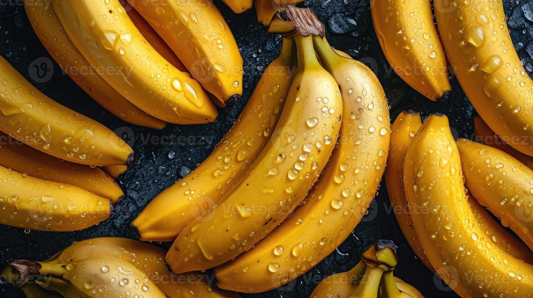 ai gegenereerd top visie van vers banaan fruit met water druppels. foto