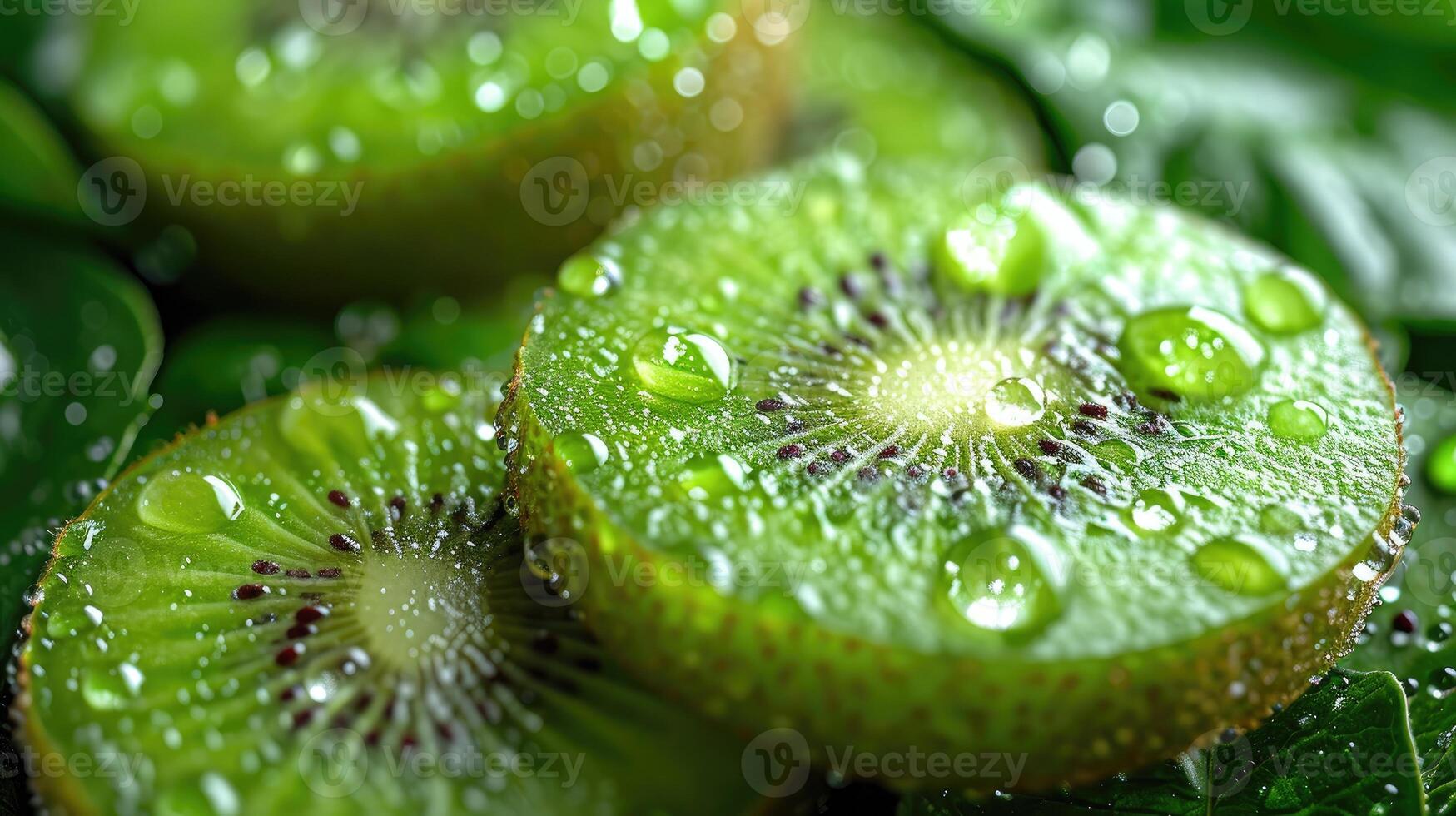 ai gegenereerd exotisch kiwi achtergrond. exotisch in beroep gaan van perfect ronde kiwi plakjes. foto