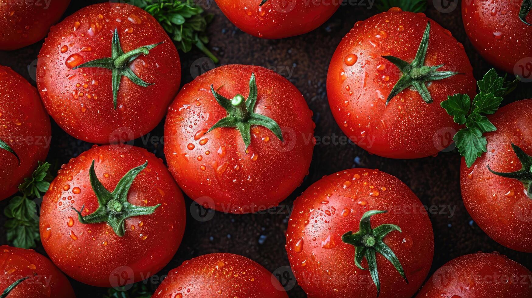 ai gegenereerd tomaat achtergrond. vers tomaten creatief geregeld, een artistiek lay-out naar vitrine kleur en vorm geven aan. foto