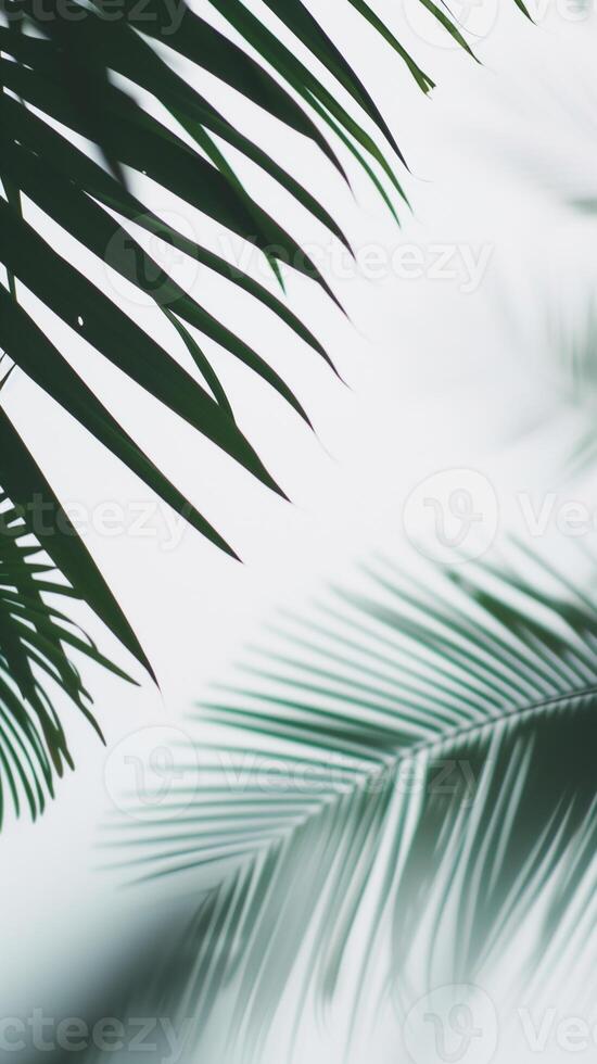 ai gegenereerd tropisch groen palm bladeren Aan een licht rug. abstract zomer sjabloon. foto