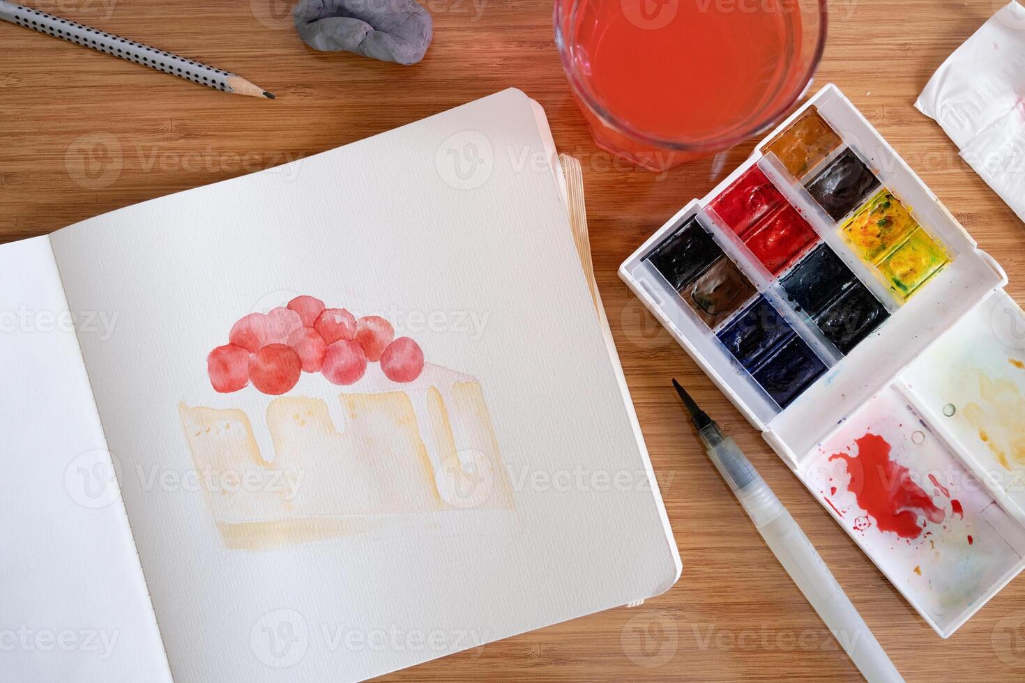 onherkenbaar vrouw tekening waterverf Aan hotel kamer tafel foto