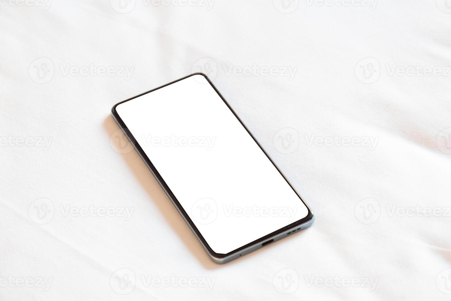 smartphone scherm mockup Aan bed foto