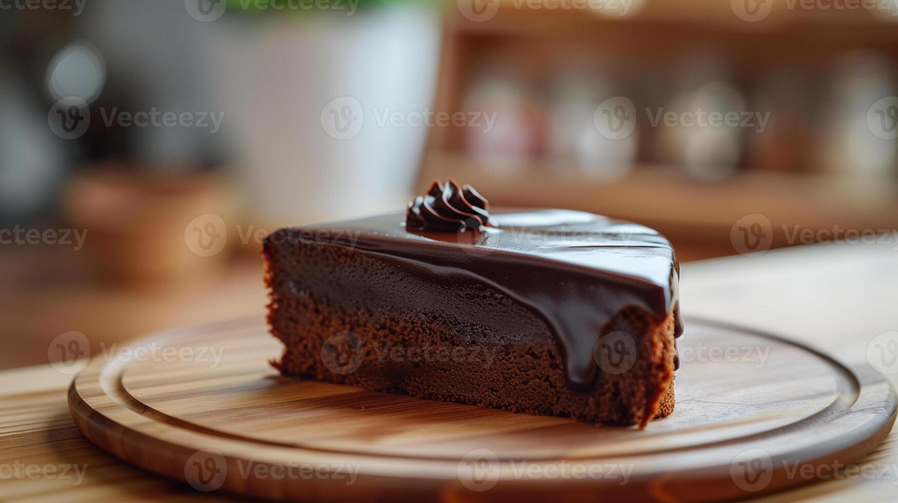 ai gegenereerd een geheel sachertorte taart met glad chocola top laag geplaatst Aan een houten bord, middenhoek schot foto