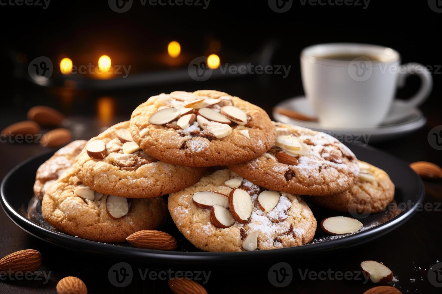 ai gegenereerd zoet amandel koekjes Aan de tafel professioneel reclame voedsel fotografie foto