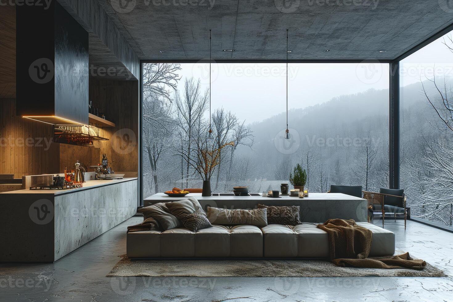 ai gegenereerd industrieel keuken ontwerp met beton professioneel reclame fotografie foto