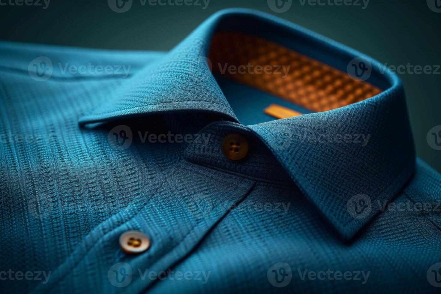 ai gegenereerd blauw overhemd halsband gevouwen over- een elegant jasje in studio foto