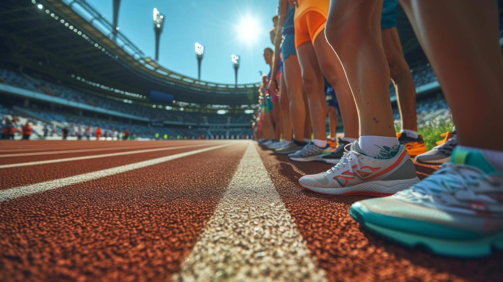 ai gegenereerd atleten hardlopers staan Bij de stadion krijgen klaar naar begin foto