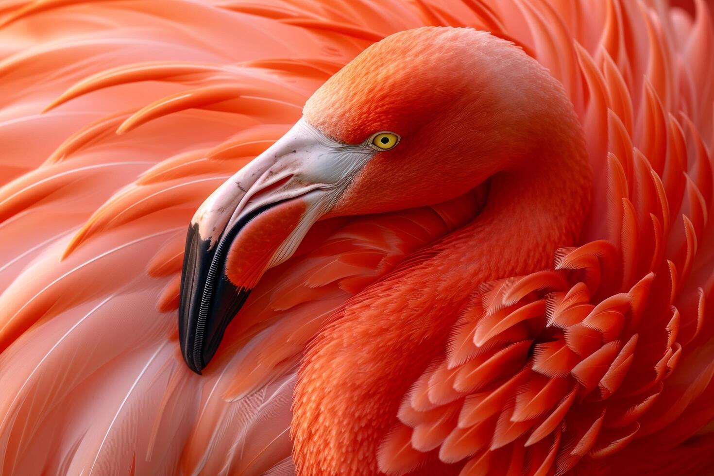 ai gegenereerd een detailopname vitrines de vurig tinten van een flamingo's veren, een testament naar van de natuur kunstenaarstalent foto