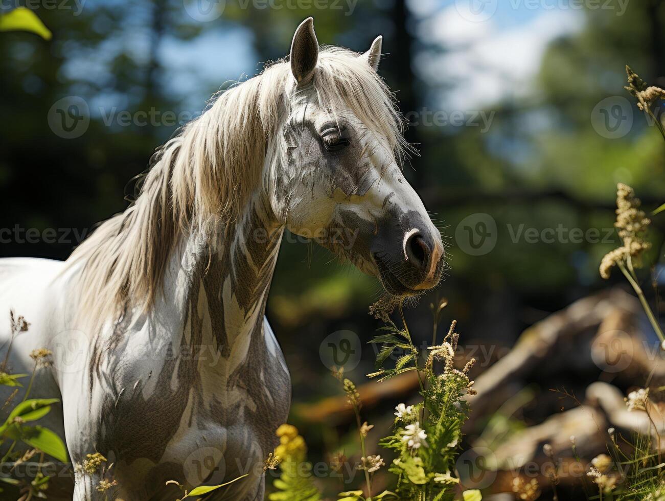 ai gegenereerd portret van een paard in de Woud. foto