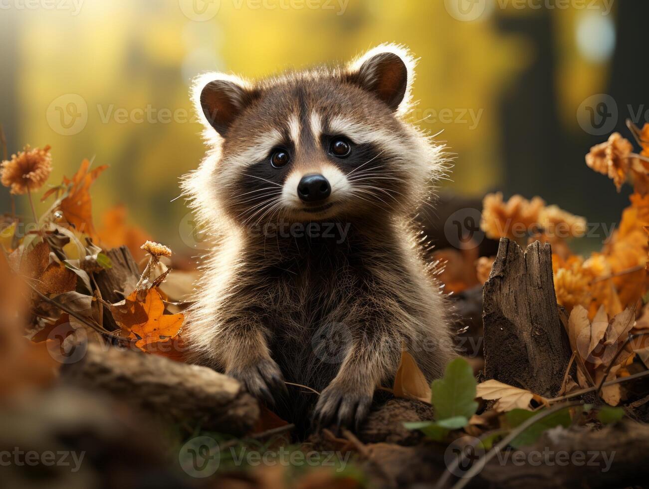 portret van een wasbeer in de herfst Woud. foto
