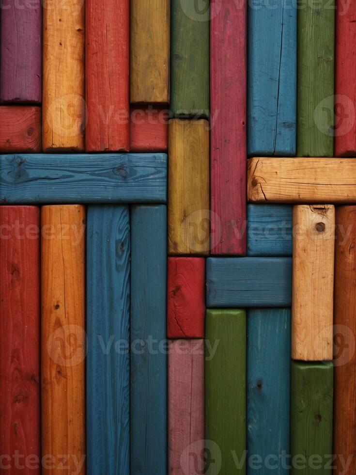 ai gegenereerd veelkleurig houten achtergrond voor creatief pracht foto
