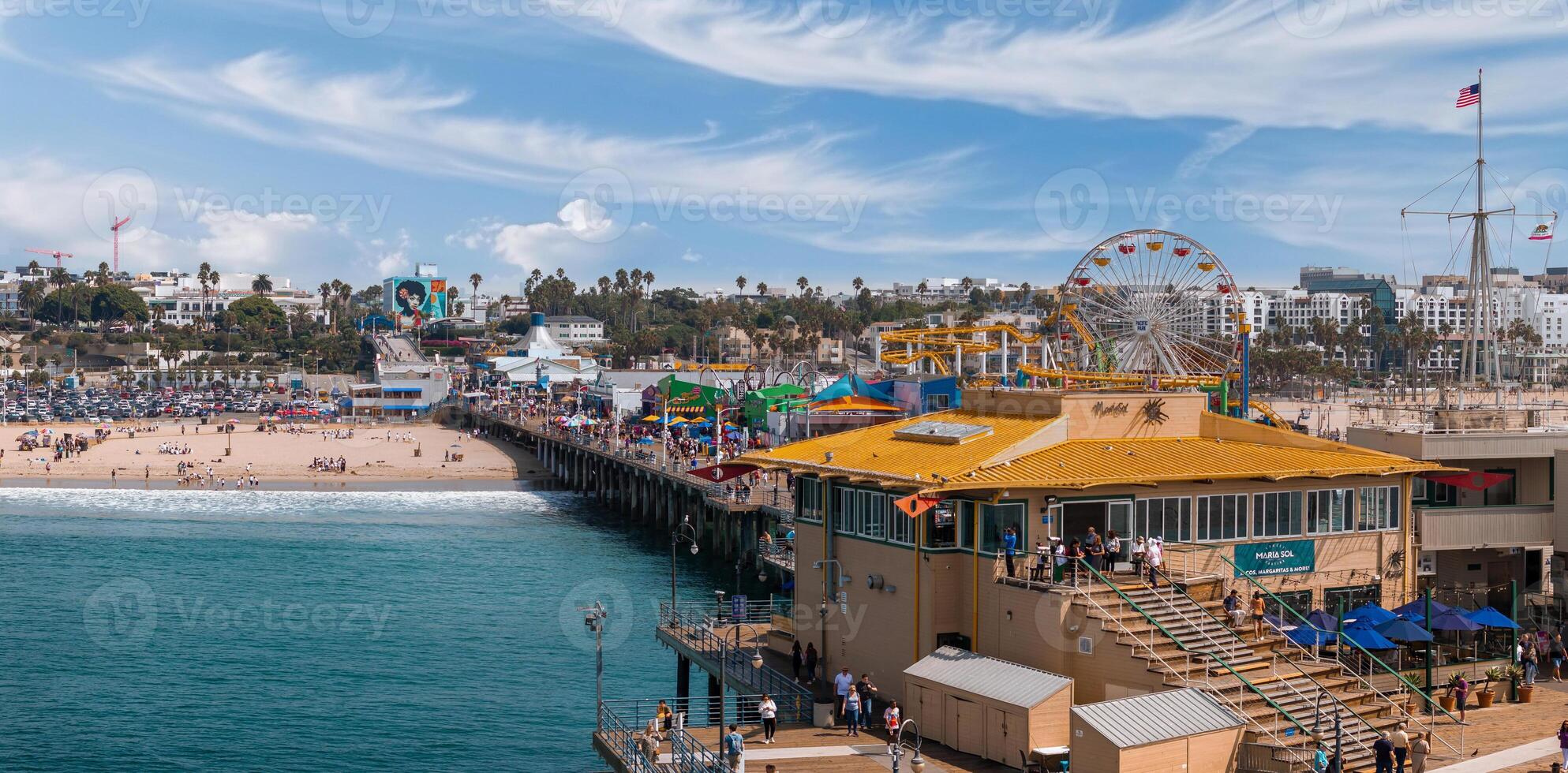 de kerstman monica pier Bij zonsondergang, los angeles foto