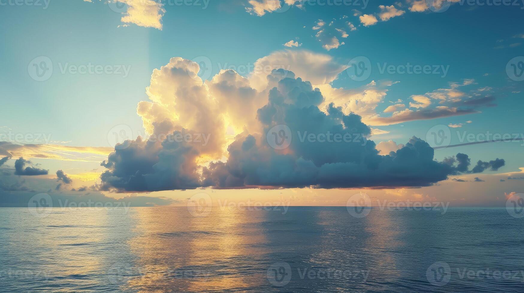 ai gegenereerd mooi cloudscape over- de zee, zonsopkomst schot foto