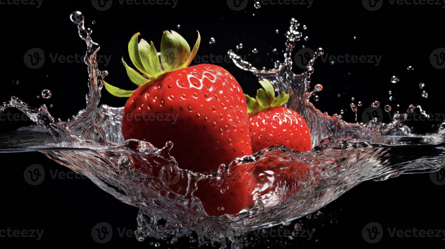 ai gegenereerd een aardbei is spatten in water foto