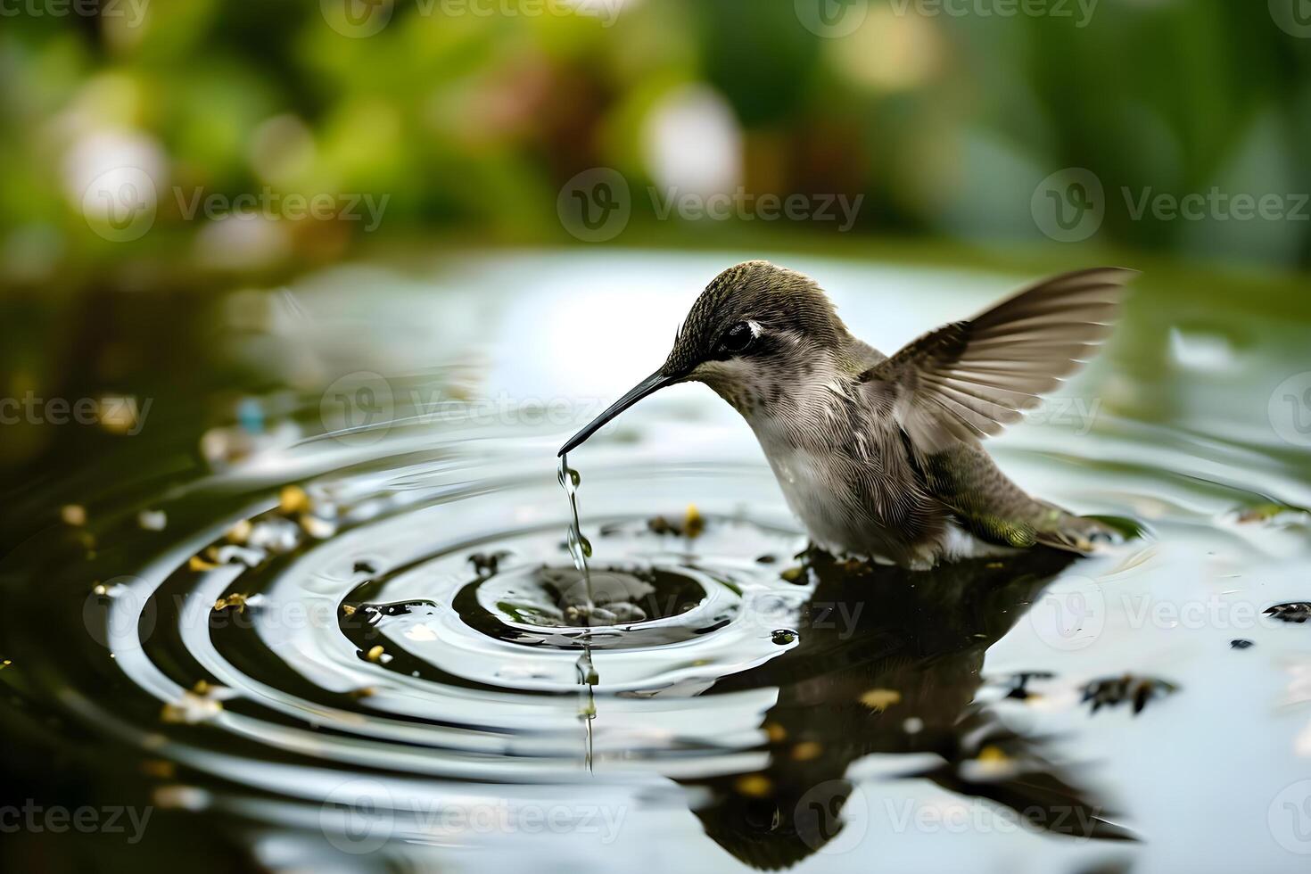 ai gegenereerd een weinig vogel dat is staand in de water foto