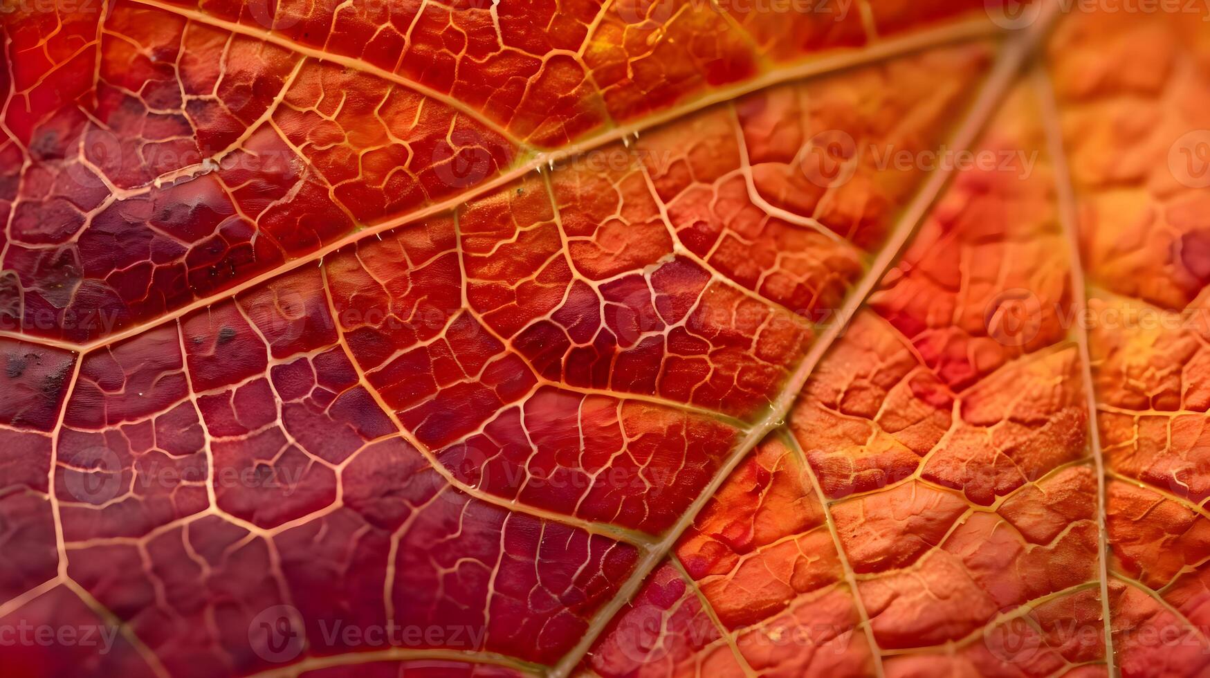 ai gegenereerd een dichtbij omhoog van een rood en geel blad foto