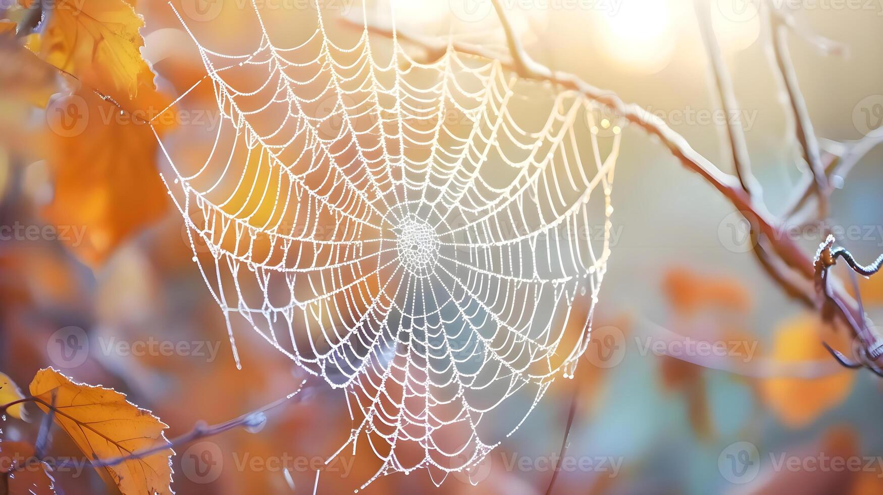 ai gegenereerd een spin web hangende van een boom Afdeling foto