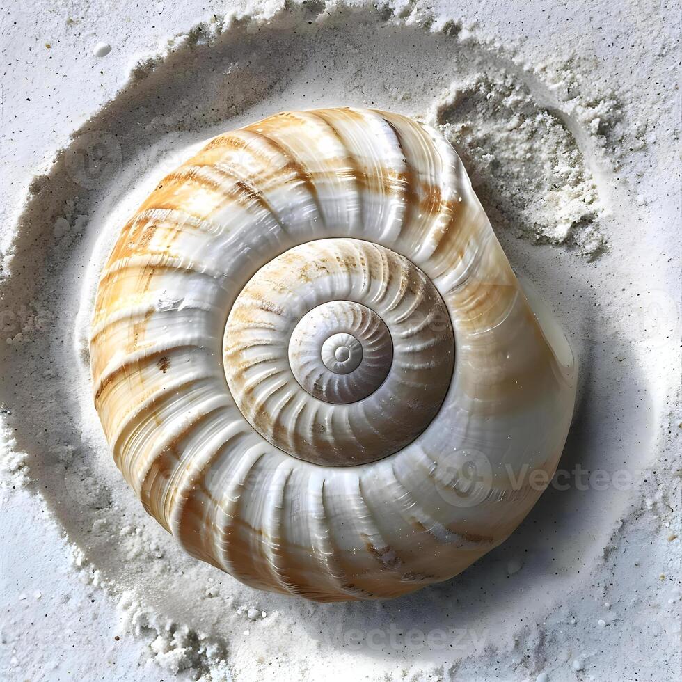 ai gegenereerd een zee schelp Aan een zanderig strand in de zand foto