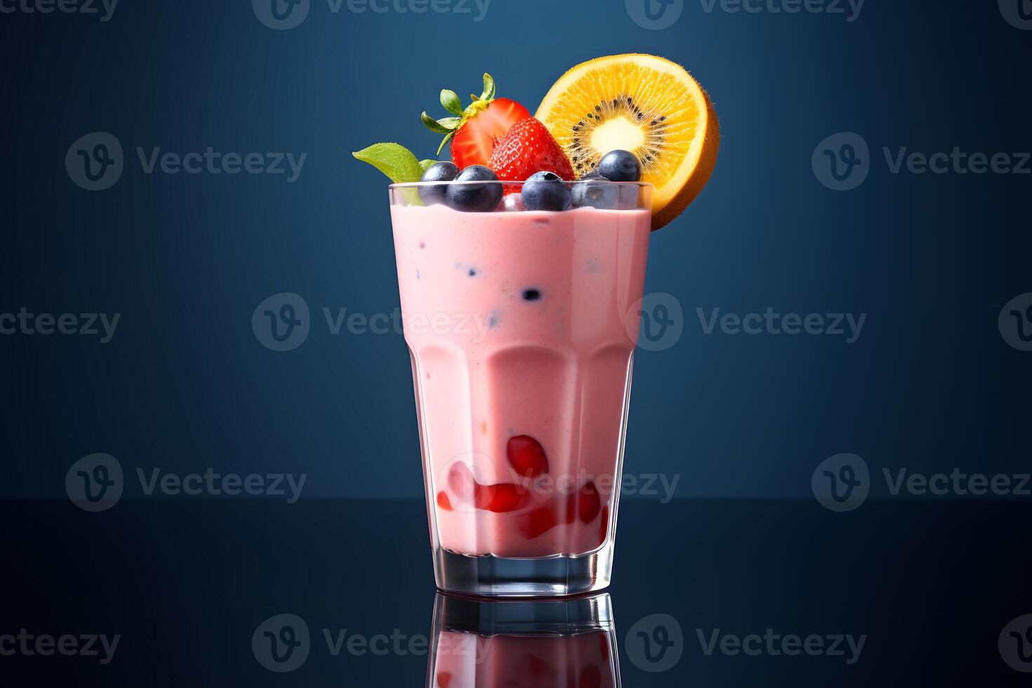 ai gegenereerd heerlijk yoghurt met vers bessen in een glas foto