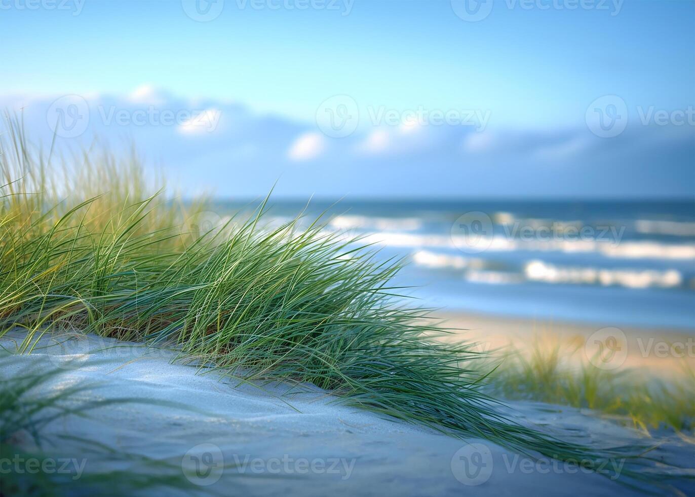 ai gegenereerd bevallig zeegras door de kust met oceaan golven foto