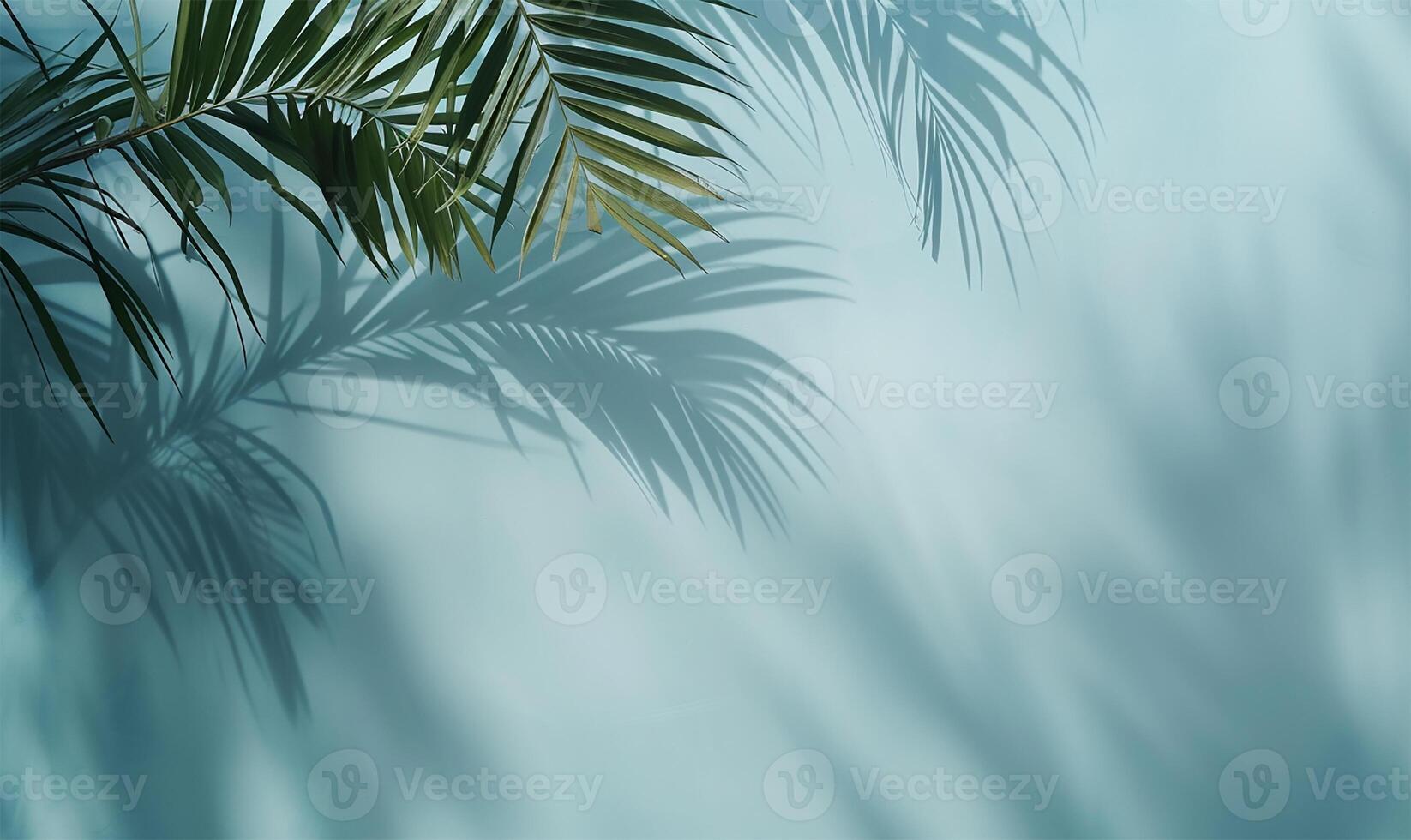 ai gegenereerd palm schaduwen Aan een voorjaar blauw canvas foto