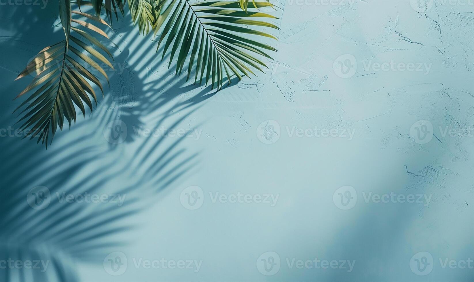 ai gegenereerd palm schaduwen Aan een voorjaar blauw canvas foto