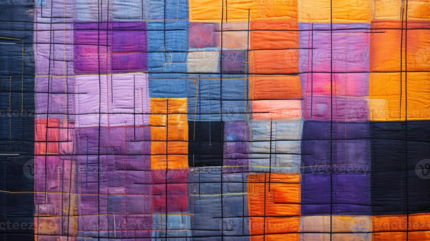 ai gegenereerd kleurrijk lapwerk structuur - artistiek kleding stof foto