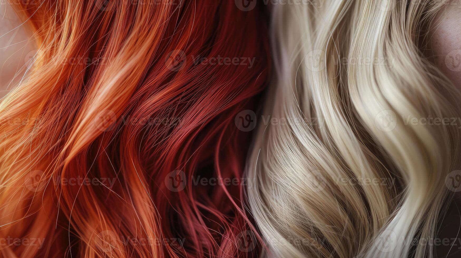 ai gegenereerd haar- reeks vrouw kleur kleuren, haar- zorg, styling en kapsel blond en rood kleur, structuur foto