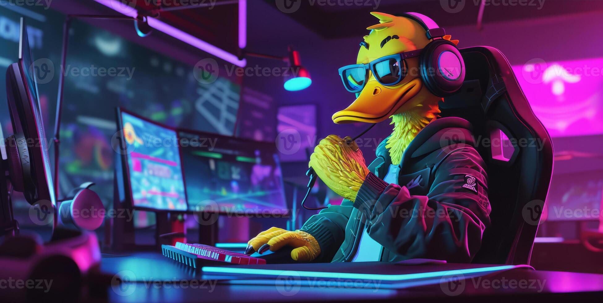 ai gegenereerd 3d eend mascotte esport speler. eendman gaming karakter achtergrond, esport team illustratie foto