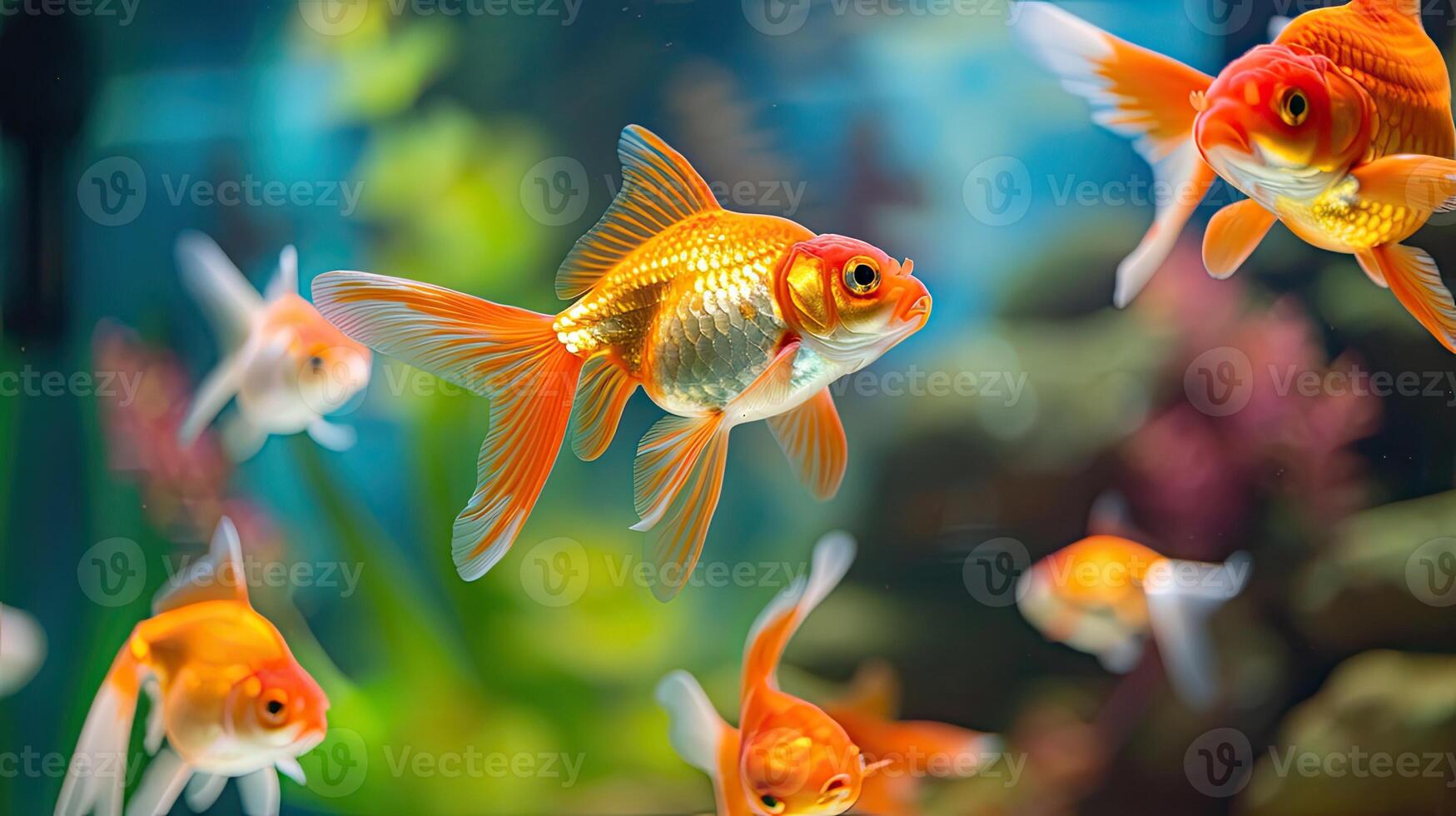 ai gegenereerd goudvis zwemmen in een glas tank foto