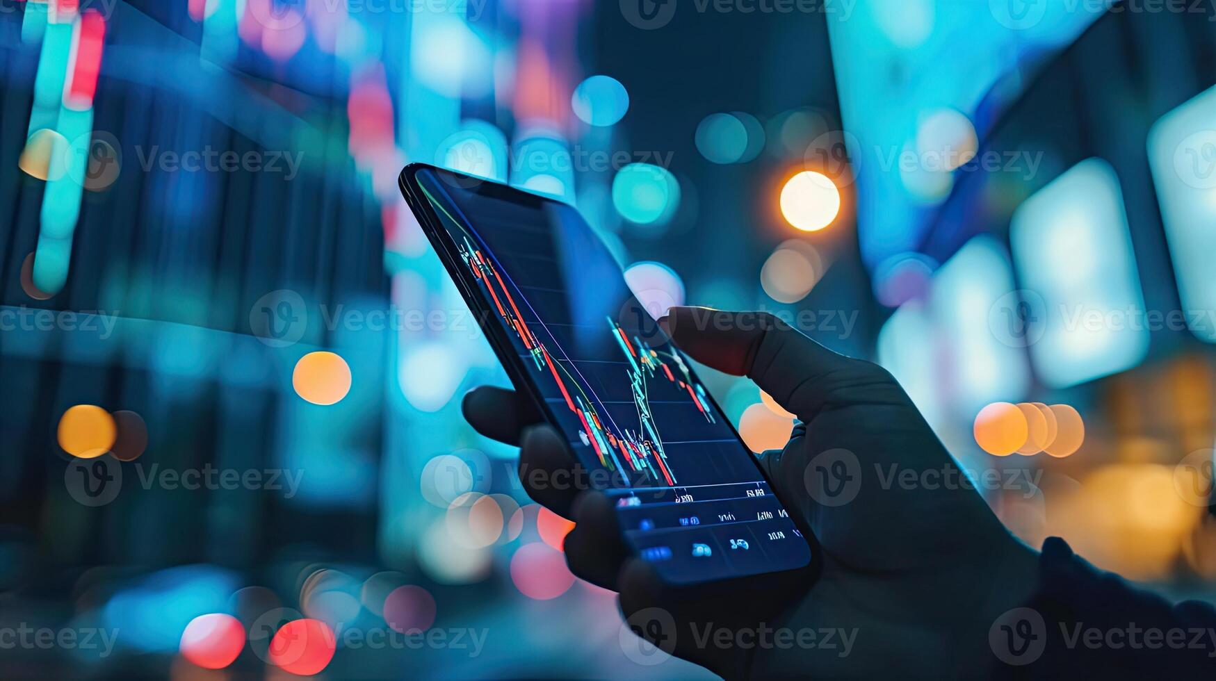 ai gegenereerd investering, grafiek, financiën, financieel, investeren, technologie, kopen, verkopen, prijs, bedrijf. visie Bij smartphone naar controleren mijn positie investering via indicator en beleven. foto