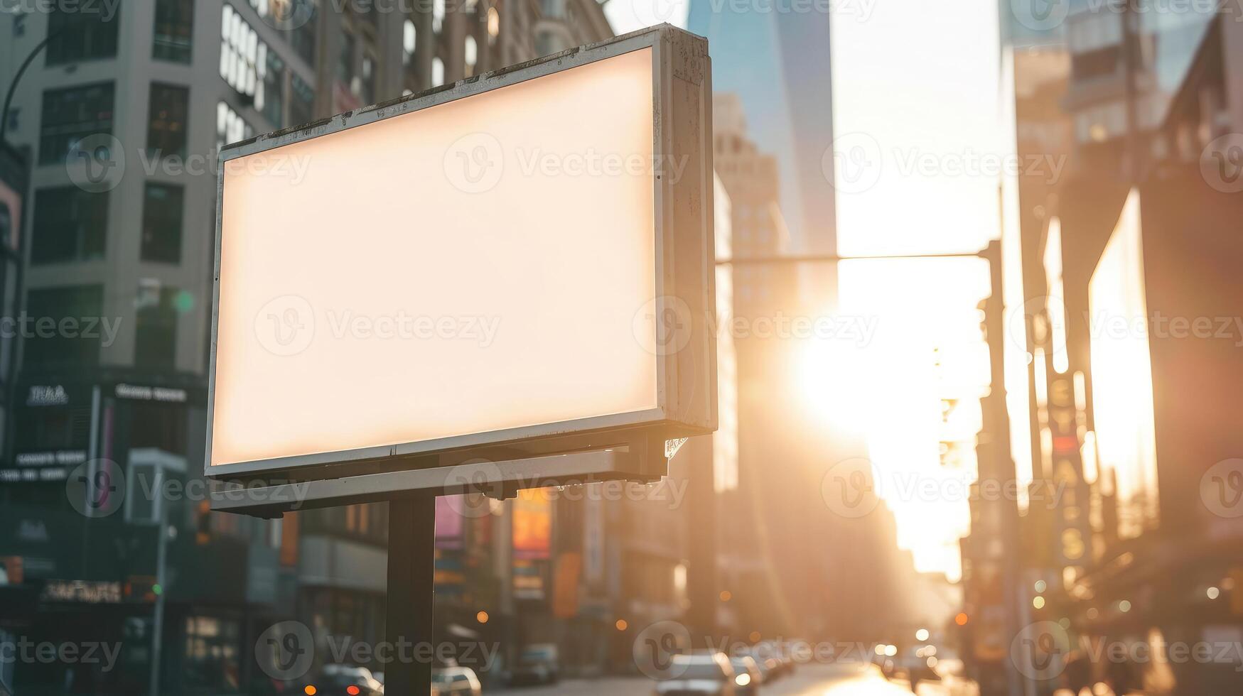 ai gegenereerd aanplakbord canvas bespotten omhoog in stad achtergrond mooi zonneschijn foto