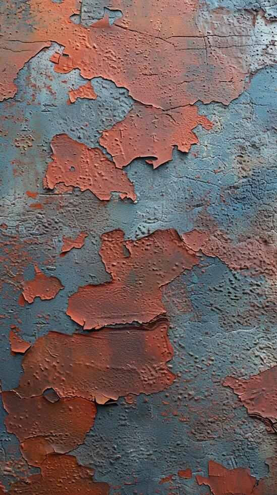 ai gegenereerd structuur roestig metaal muur met veelkleurig verf achtergrond, oud uiterlijk verticaal mobiel behang foto