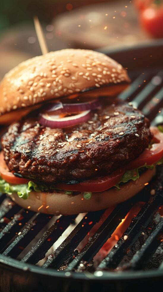 ai gegenereerd aanlokkelijk vegetarisch hamburger aanbiedingen een smakelijk vlees vrij dining optie verticaal mobiel behang foto