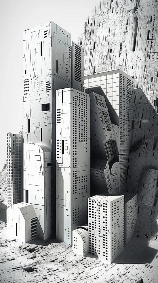 ai gegenereerd hedendaags stedelijk kunst zwart en wit abstract bouwkundig illustratie verticaal mobiel behang foto