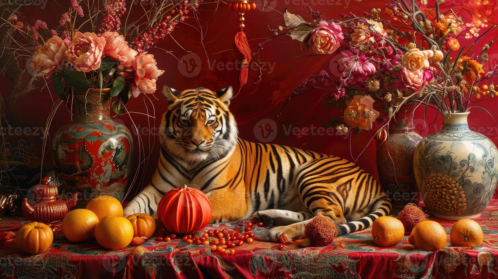 ai gegenereerd Chinese nieuw jaar nog steeds leven van tijger viering foto