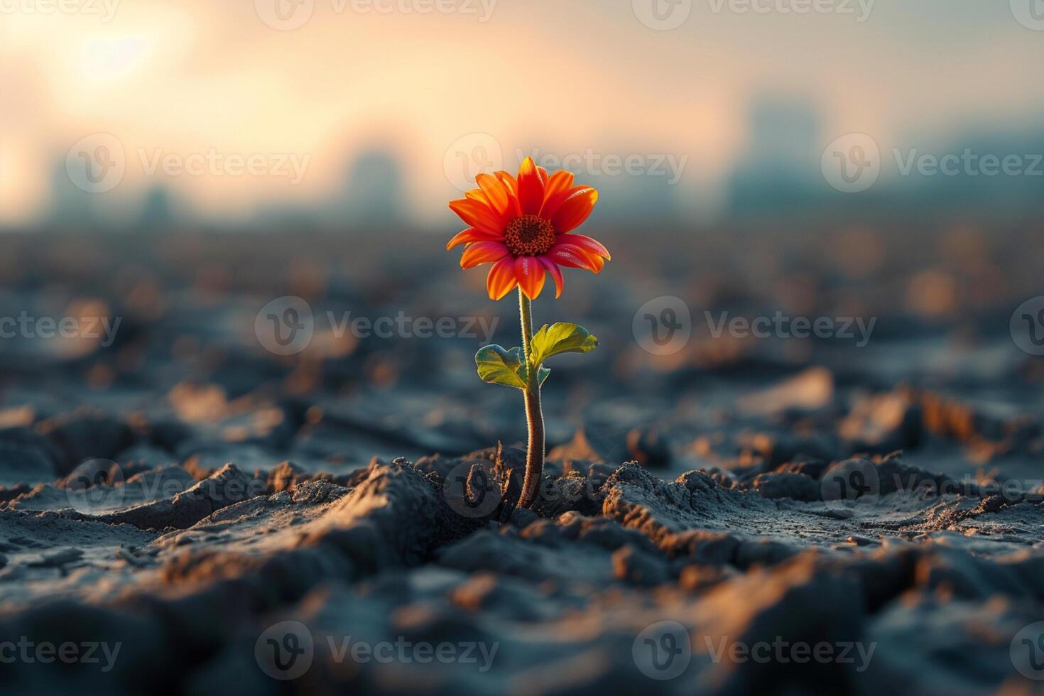 ai gegenereerd symbool van veerkracht hoopvol bloem bloei temidden van dor bodem foto
